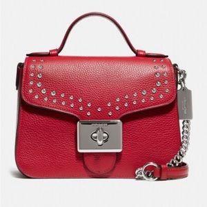 BNWT Coach Cassidy Top Handle Crossbody With Rivets in Bright Cardinal Red